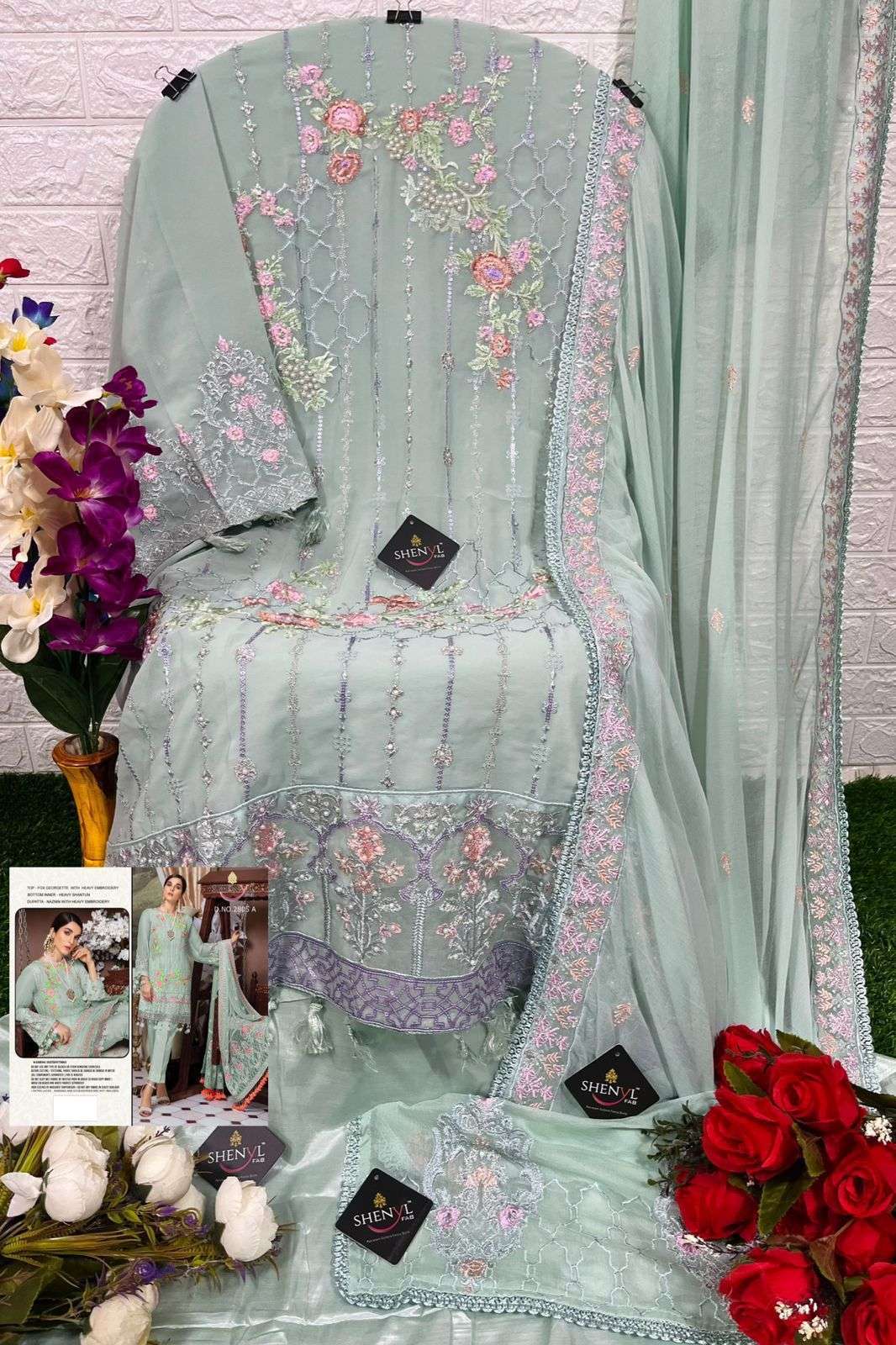 SHENYL HIT DESIGN 2085 BY SHENYL FAB DESIGNER PAKISTANI SUITS BEAUTIFUL STYLISH FANCY COLORFUL PARTY WEAR & OCCASIONAL WEAR FAUX GEORGETTE EMBROIDERY DRESSES AT WHOLESALE PRICE